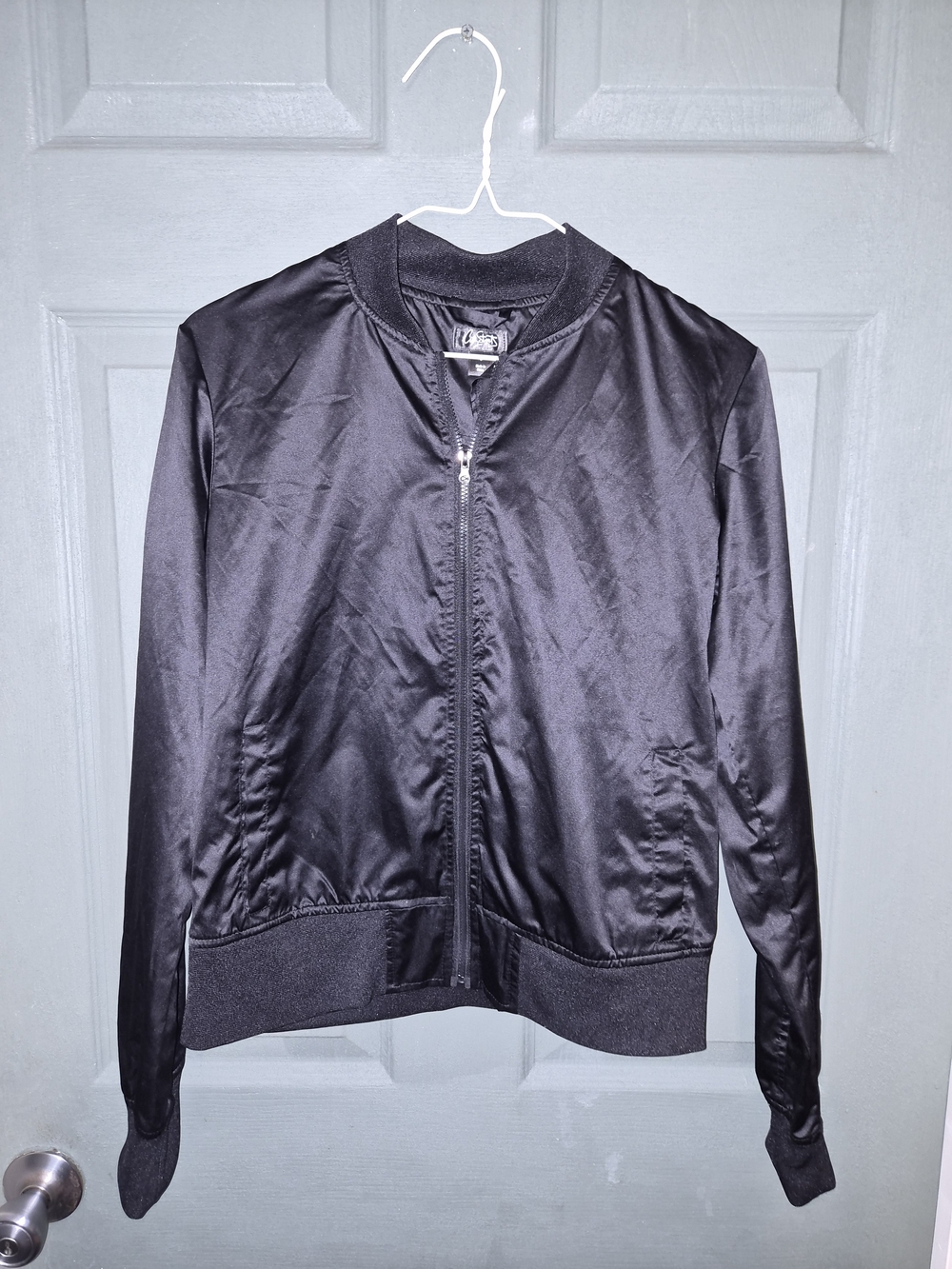 City Streets Black Satin Bomber Jacket